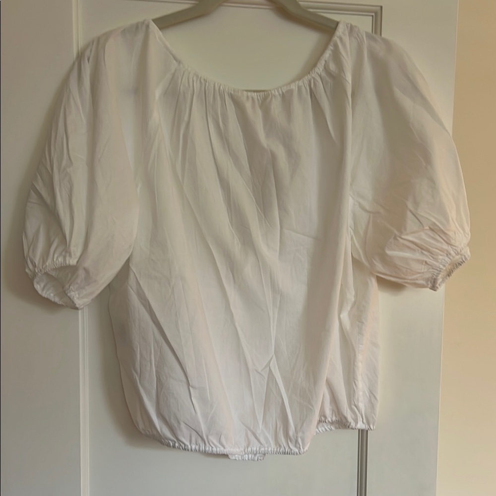 Women's Solid Puff Sleeve Tie Neck Top - Picture 6 of 6